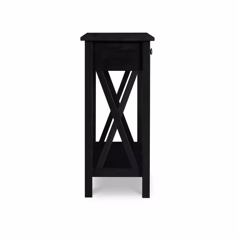 Linon Home Decor Ramsey 42 in. Black Standard Rectangle Wood Console Table with Drawers