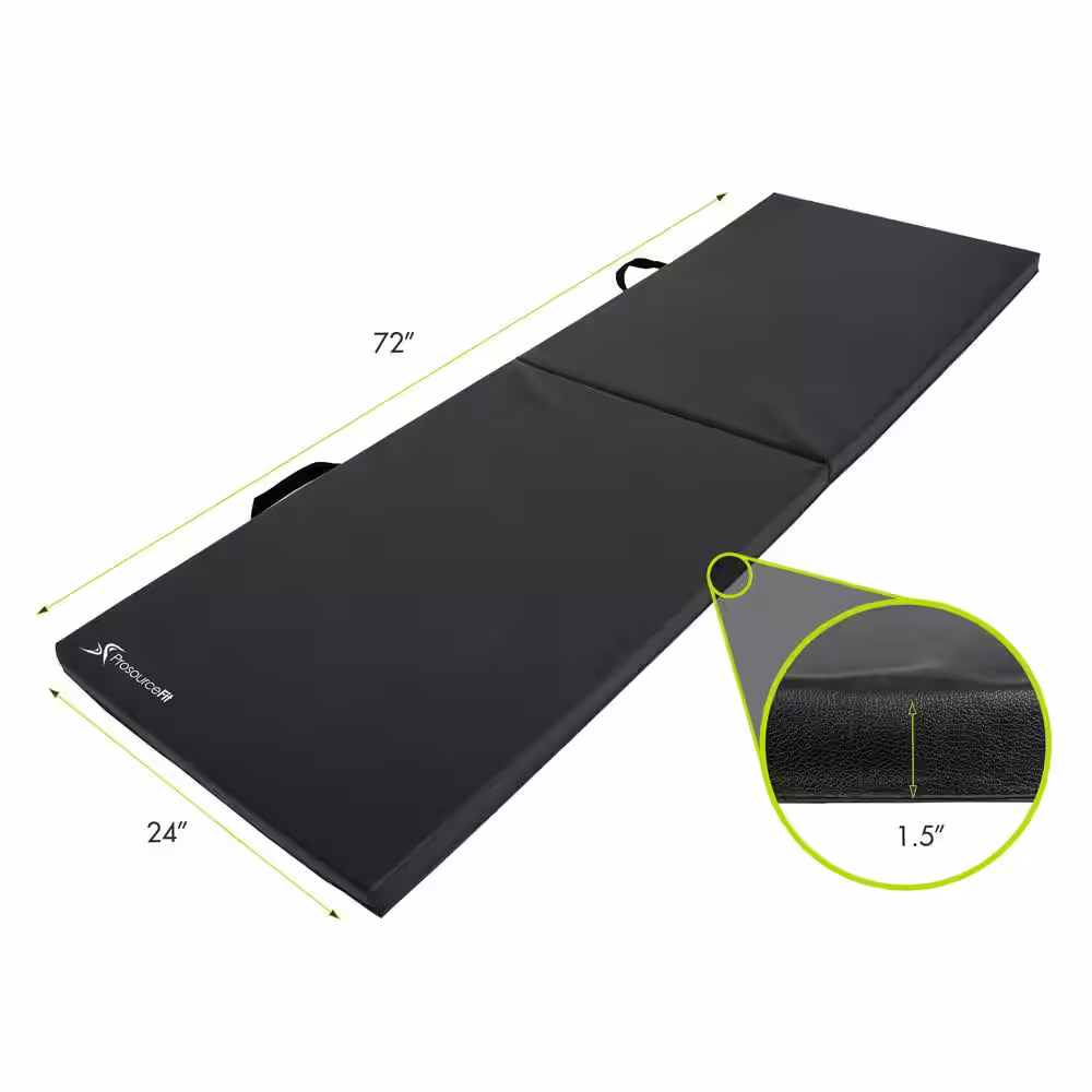 PROSOURCEFIT Bi-Fold Folding Thick Exercise Mat Black 6 ft. x 2 ft. x 1.5 in. Vinyl and Foam Gymnastics Mat (Covers 12 sq. ft.)