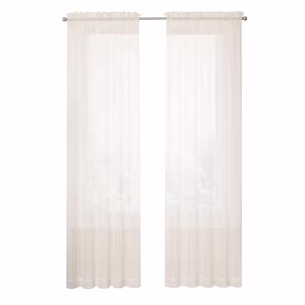 Vue Voile Ivory Solid Polyester 59 in. W x 95 in. L Sheer Single Rod Pocket Curtain Panel