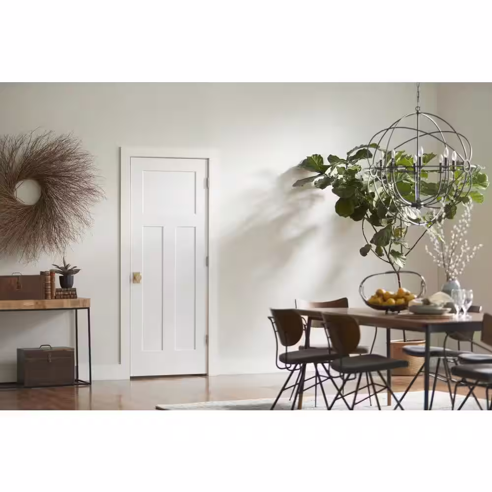 JELD-WEN 30 in. x 80 in. 3 Panel Craftsman Primed Right-Hand Smooth Solid Core Molded Composite MDF Single Prehung Interior Door