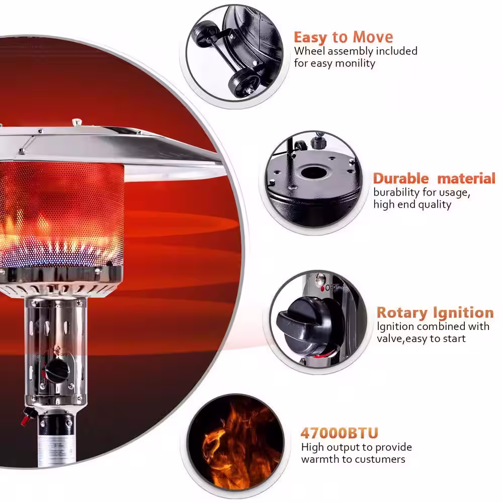 Tatayosi 88 in. 47,000 BTU Outdoor Patio Standing Gas Propane Heater with Portable Wheels