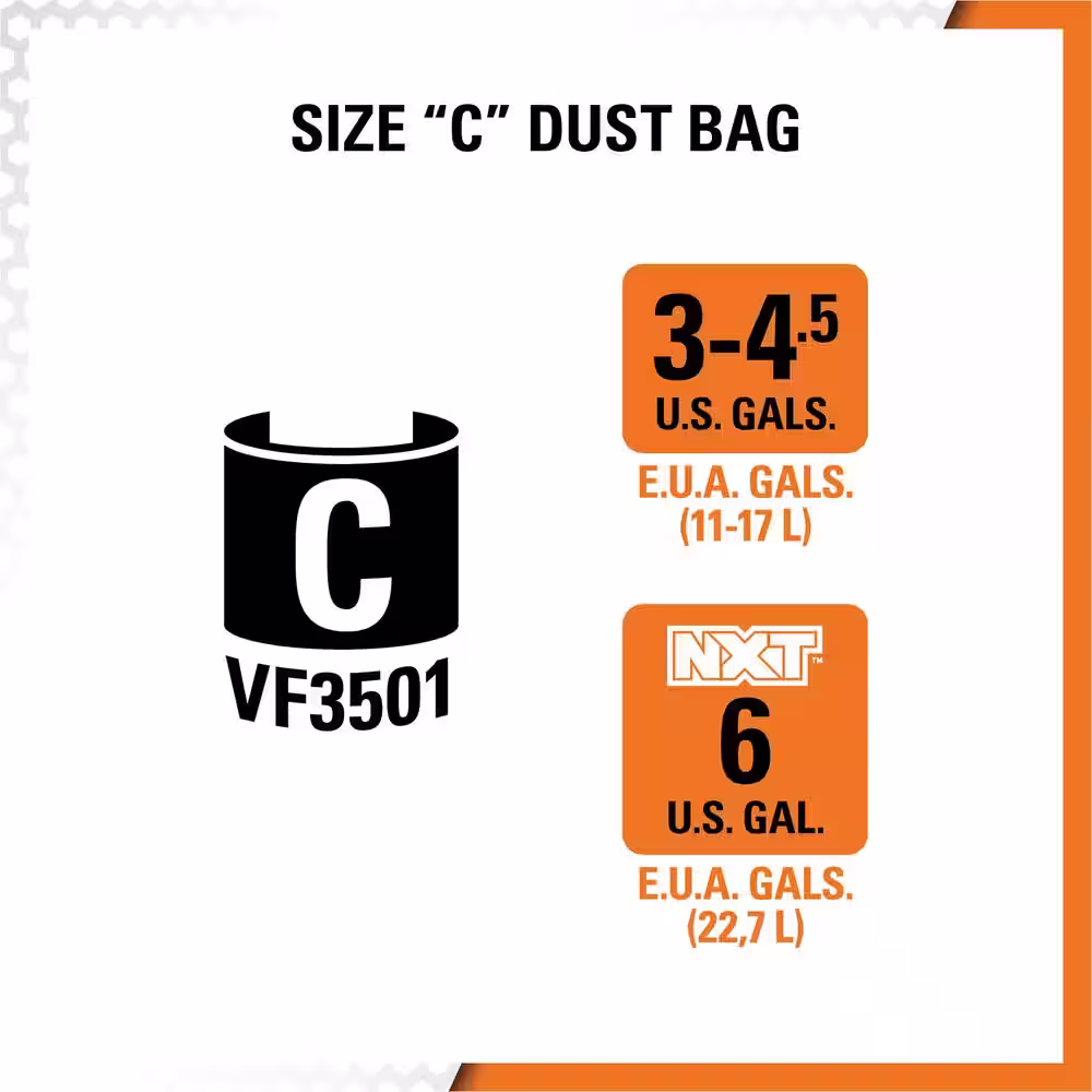 RIDGID High-Eff. Wet/Dry Vac Dry Pick-up Only Dust Bags for 3 to 4.5 Gallon and HD06001 RIDGID Shop Vacuums, Size C (36-Pack)