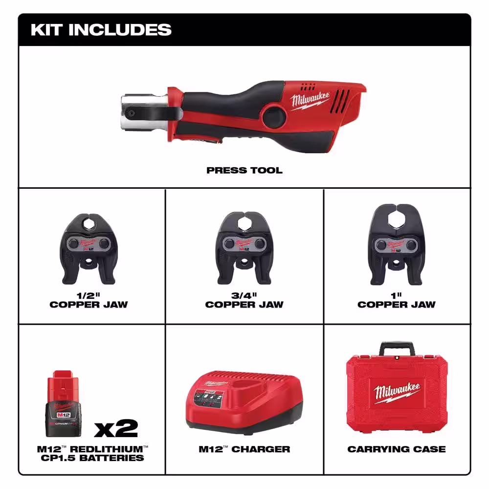 Milwaukee M12 12-Volt Lithium-Ion Force Logic Cordless Press Tool Kit with M12 Rover Flood Light (2-Tool)