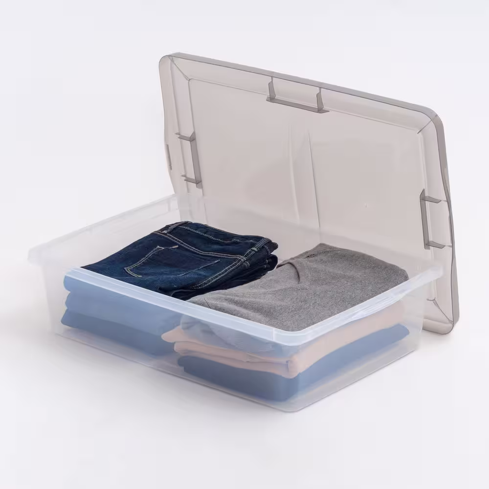 IRIS 7 Gal. Snap Top Plastic Storage Box in Clear wih Gray Lid 6 Pack