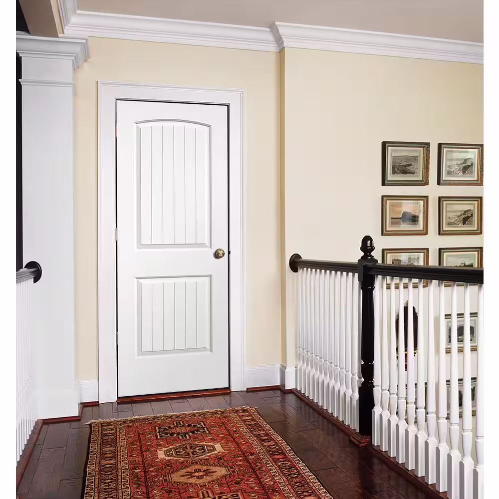 JELD-WEN Smooth 2-Panel Arch Top V-Groove Primed Molded Interior Door Slab