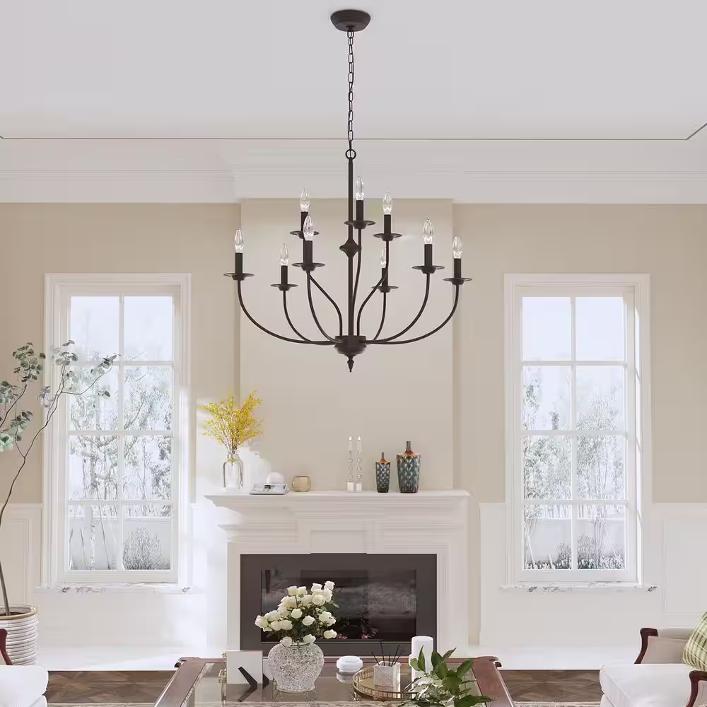 None Boise 9-Light Black Candle Style Classic/Traditional Chandelier