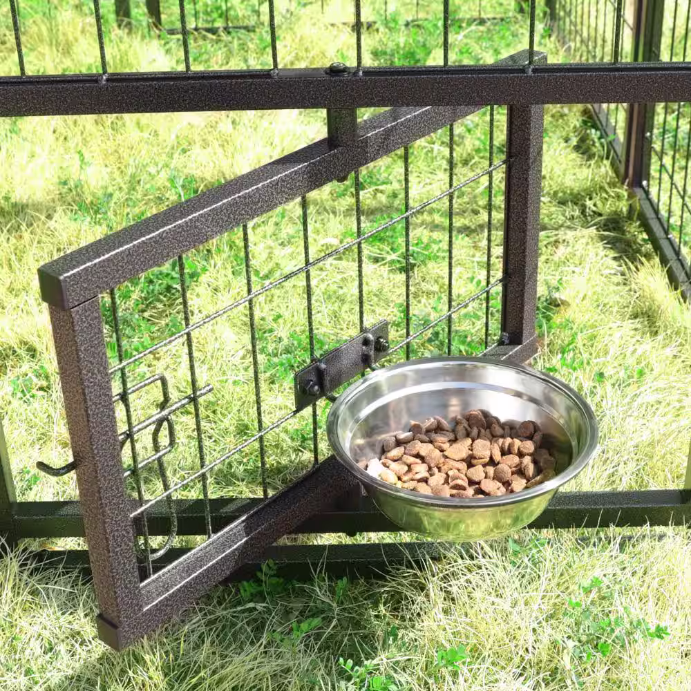 VEIKOUS 4.5 ft. x 4.5 ft. Outdoor Dog Kennel Fence with Rotating Feeding Door and Cover, Coverage Area 0.0005-Acre
