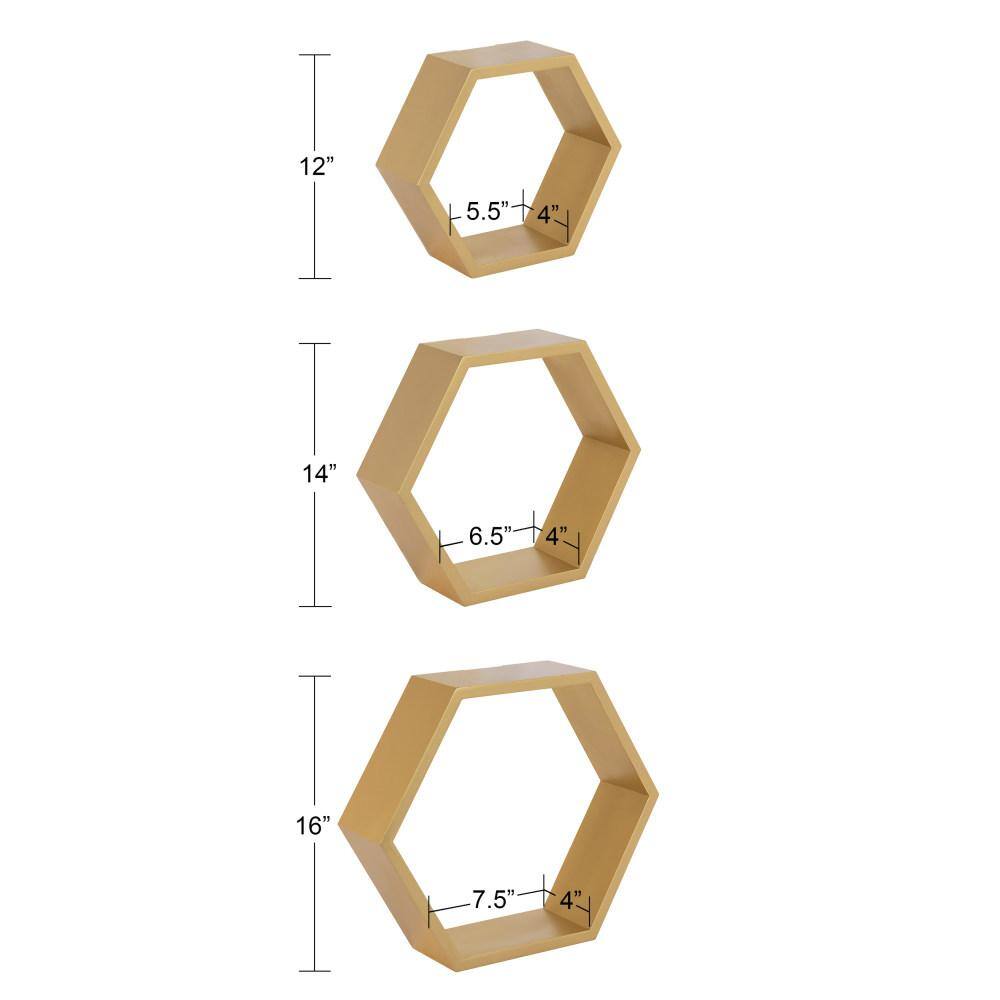 Kate and Laurel Putnam 16 in. x 14 in. x 4 in. Gold Decorative Wall Shelf