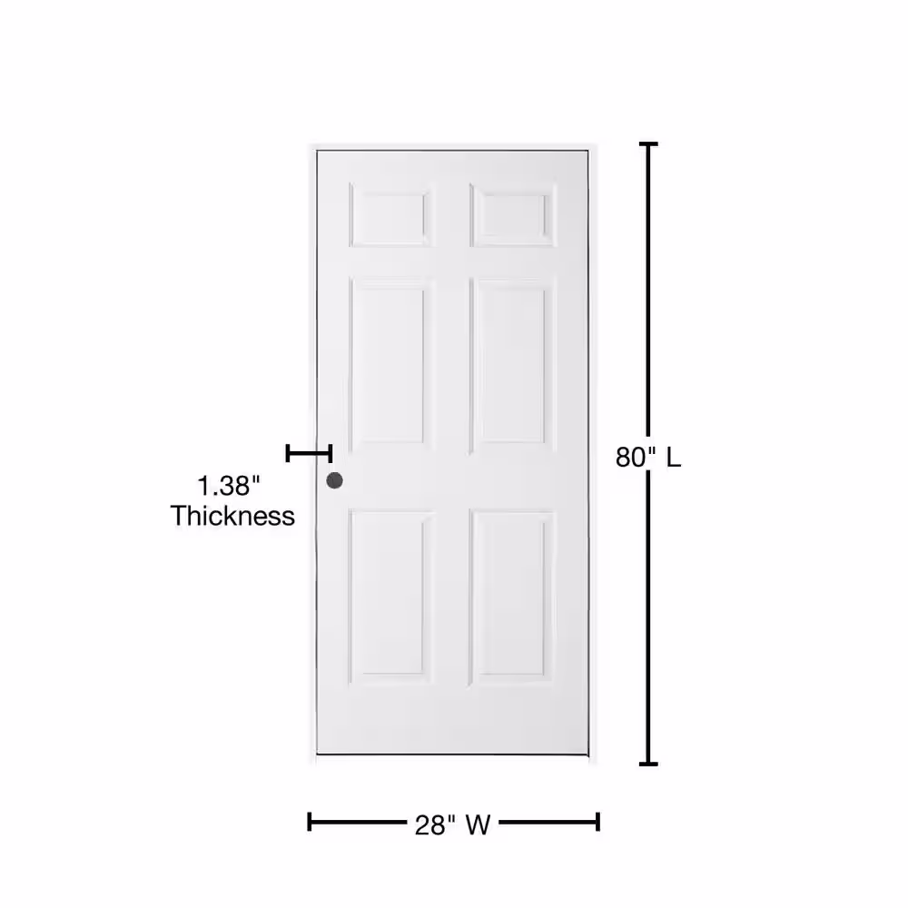 JELD-WEN 28 in. x 80 in. 6 Panel Colonist Primed Right-Handed Textured Molded Composite Single Prehung Interior Door