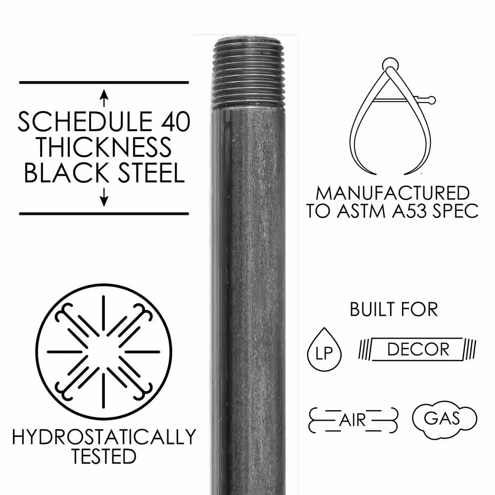PIPE DECOR 3/4 in. x 14 in. Black Industrial Steel Grey Plumbing Pipe (4-Pack)