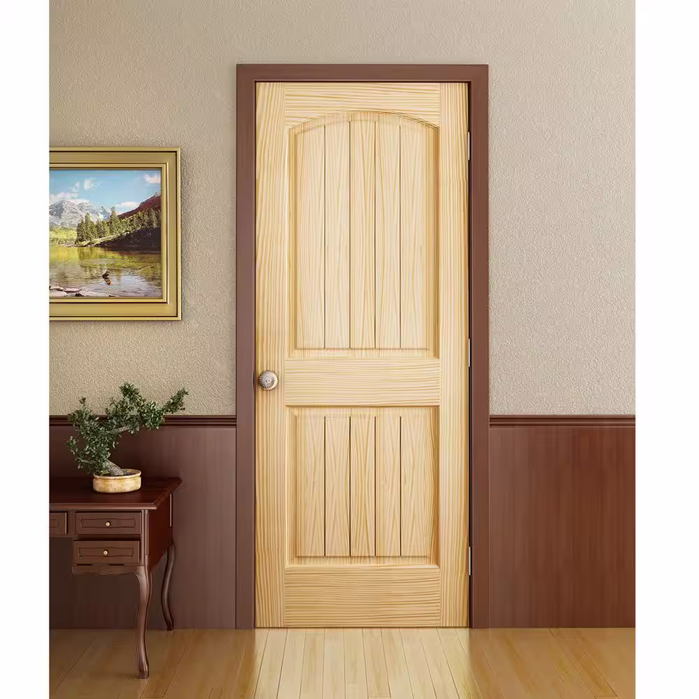 Kimberly Bay 18 in. x 80 in. Unfinished 2 Panel Arch Top V-Groove Solid Core Pine Interior Door Slab
