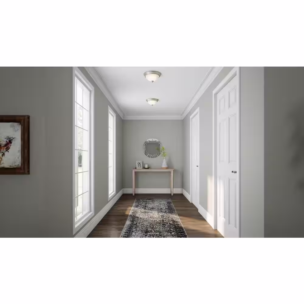 Commercial Electric 11 in. 1-Light Brushed Nickel Flush Mount with Frosted Glass Shade (2-Pack)
