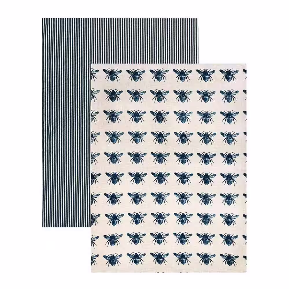 HomeRoots Amelia 16 in. W x 1 in. L Dark Blue Animal Print Cotton Table Runner Navy Blue Bumble Bee Napkins (Set of 8)