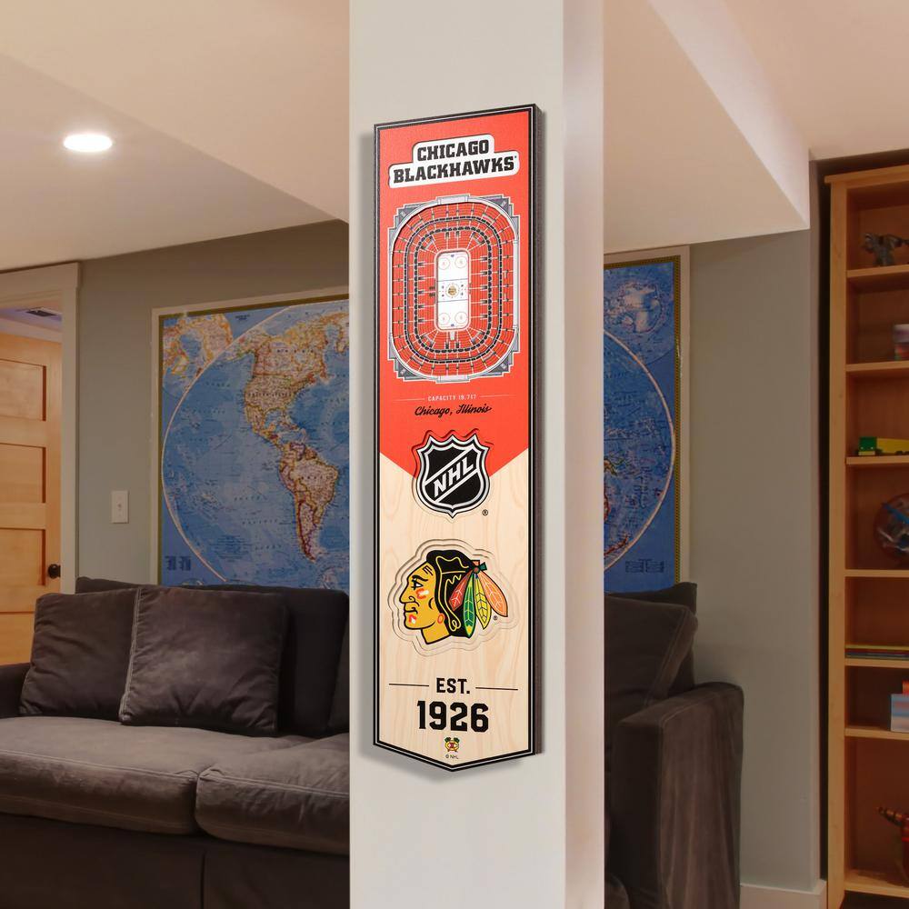 YouTheFan NHL Chicago Blackhawks Wooden 8 x 32 3D Stadium Banner Decorative Sign -United Center