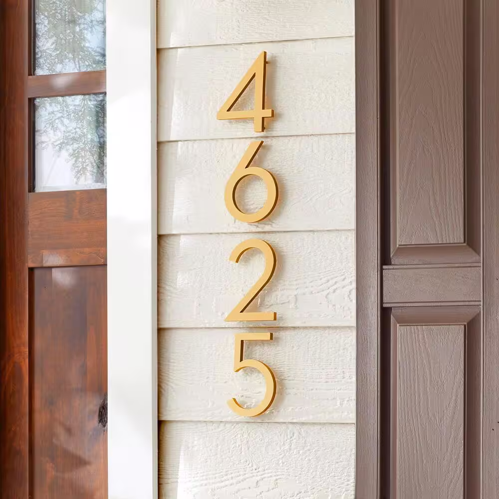 Everbilt 6 in. Brushed Brass Aluminum Floating or Flat Modern House Number 6