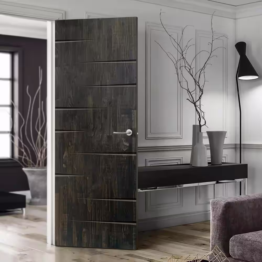 CALHOME 36 in. x 96 in. Charcoal Black Stained Solid Wood Modern Interior Door Slab