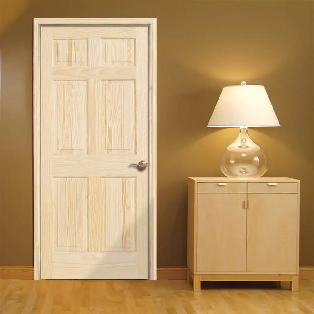JELD-WEN 24 in. x 80 in. 6 Panel Pine Unfinished Left-Hand Solid Wood Single Prehung Interior Door