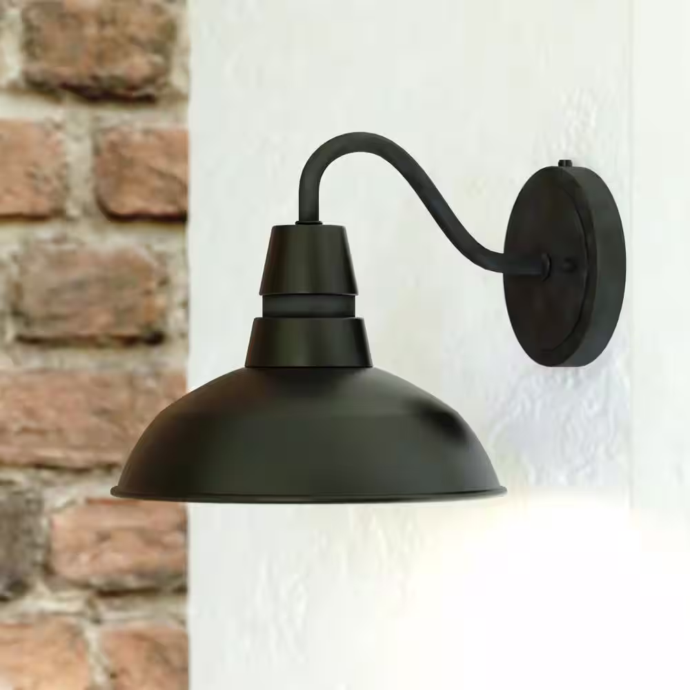 VAXCEL Buena Park Metal 1 Light Dusk to Dawn Black Outdoor Dome Coach Wall Lantern