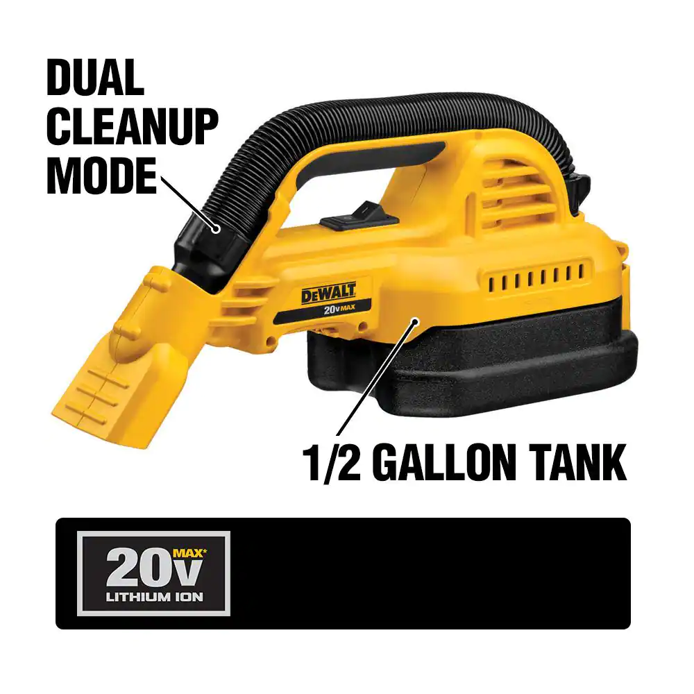 DEWALT 20V MAX Cordless 1/2 Gal. Wet/Dry Portable Vacuum (Tool Only)