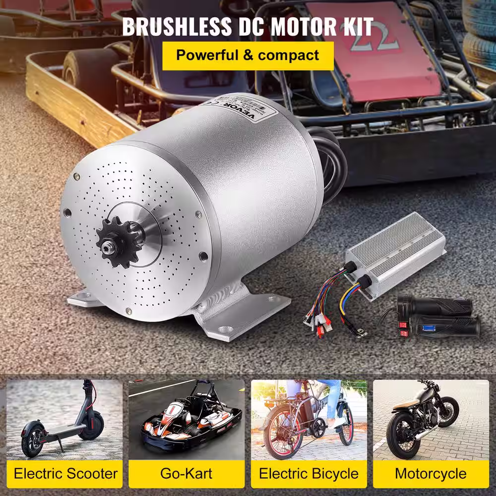 VEVOR Electric Brushless DC Motor 3000-Watt Brushless Motor Kit 4900 RPM with Controller Throttle Grip for Electric Scooter