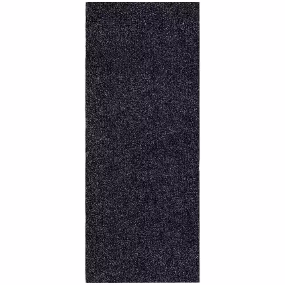 Sweet Home Stores Ribbed Waterproof Non-Slip Rubber Back Solid Runner Rug 2 ft. W x 13 ft. L Black Polyester Garage Flooring