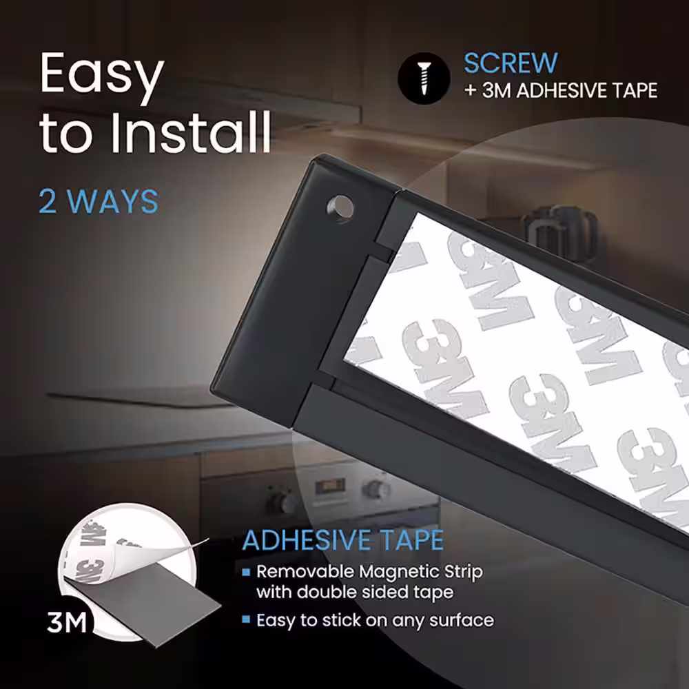 ESHINE Works with Alexa, Google 3 Pack 7 inch Black Smart Dimmable LED Under Cabinet Lighting Kit - Warm White (3000K)