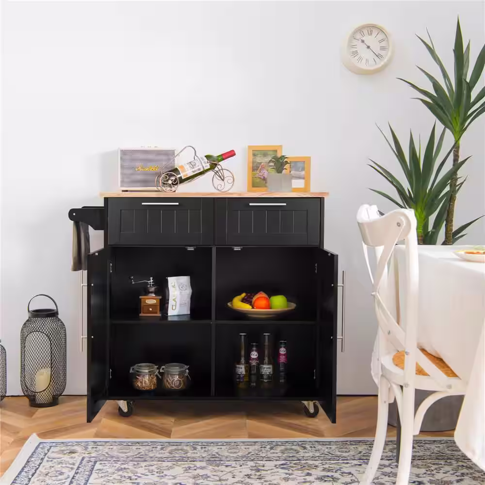 Costway Rolling Kitchen Cart Island Heavy Duty Storage Trolley Cabinet Utility Black