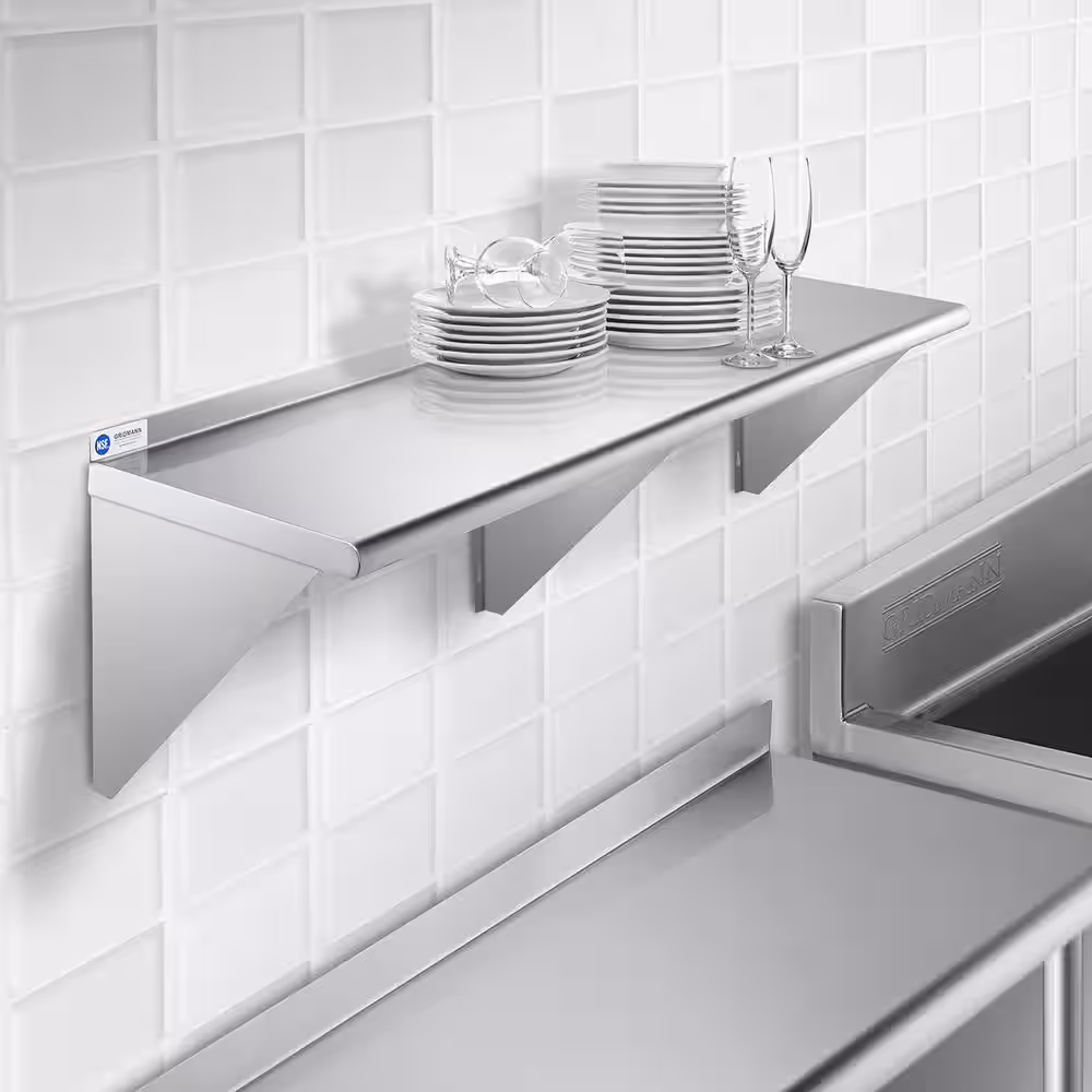 GRIDMANN 18 in. x 60 in. x 18.5 in. Stainless Steel Wall-Mount Garage Wall Shelf with Brackets