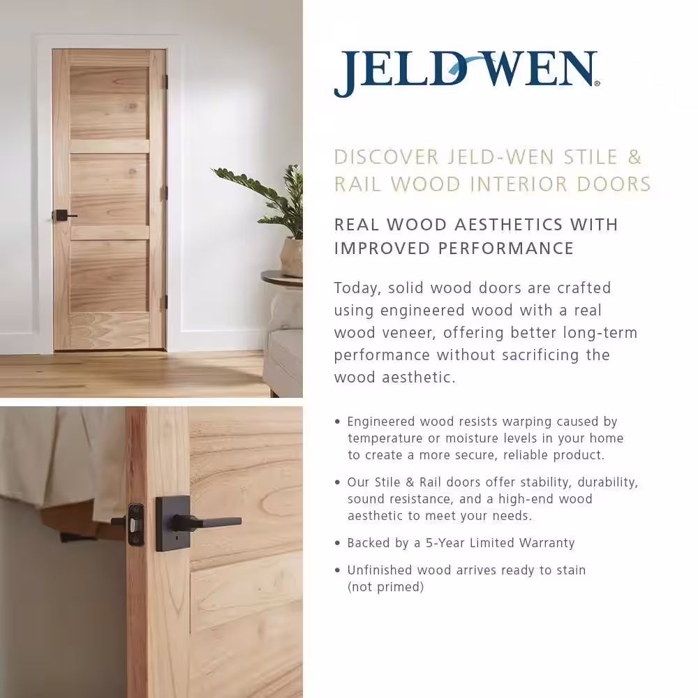 JELD-WEN 32 in. x 80 in. Pine Unfinished Right-Hand 6-Panel Wood Single Prehung Interior Door