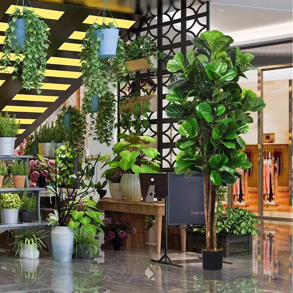 Gymax 6 ft. Artificial Fiddle Leaf Fig Tree Indoor-Outdoor Home Decorative Planter