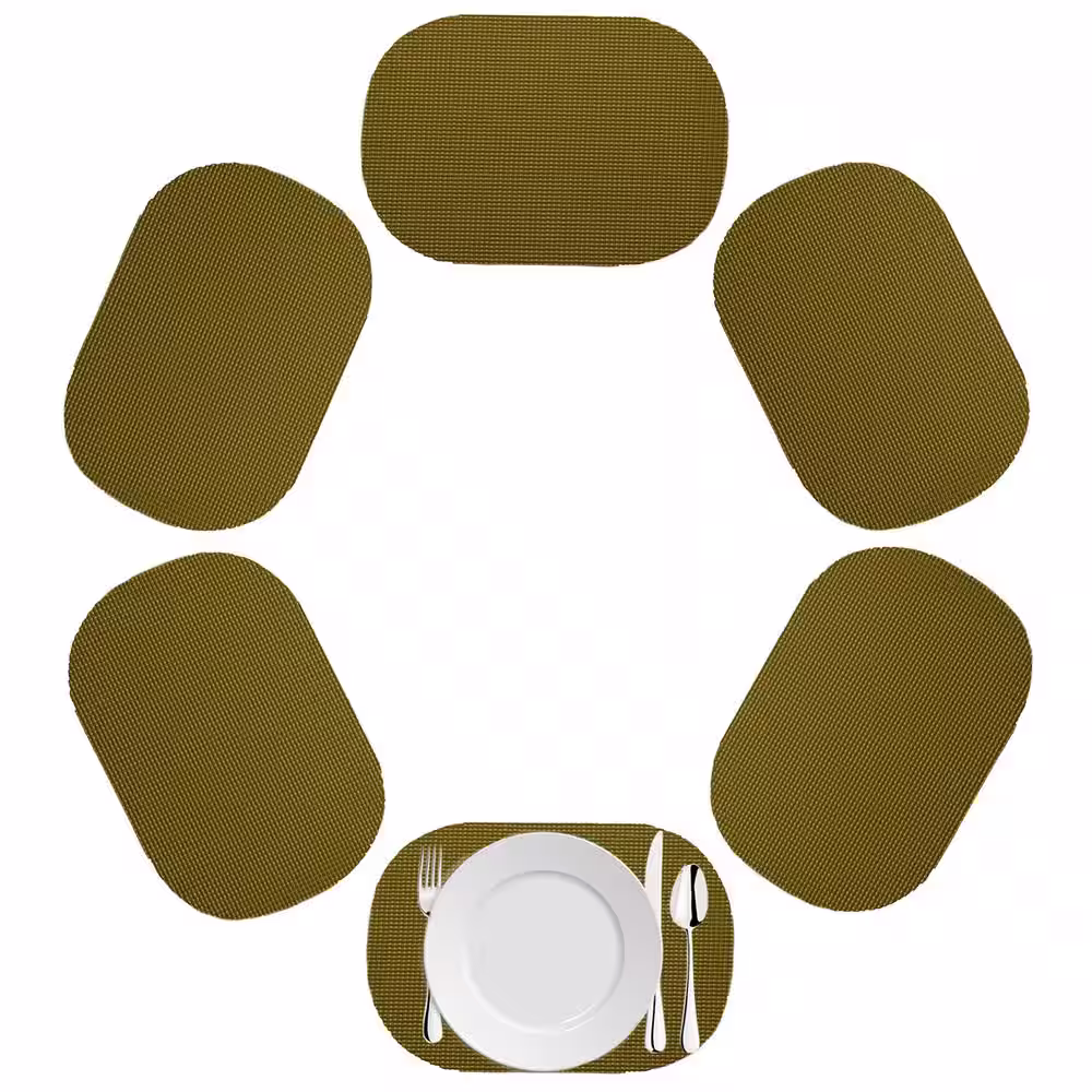 Kraftware Fishnet 17 in. x 12 in. Moss PVC Covered Jute Oval Placemat (Set of 6)
