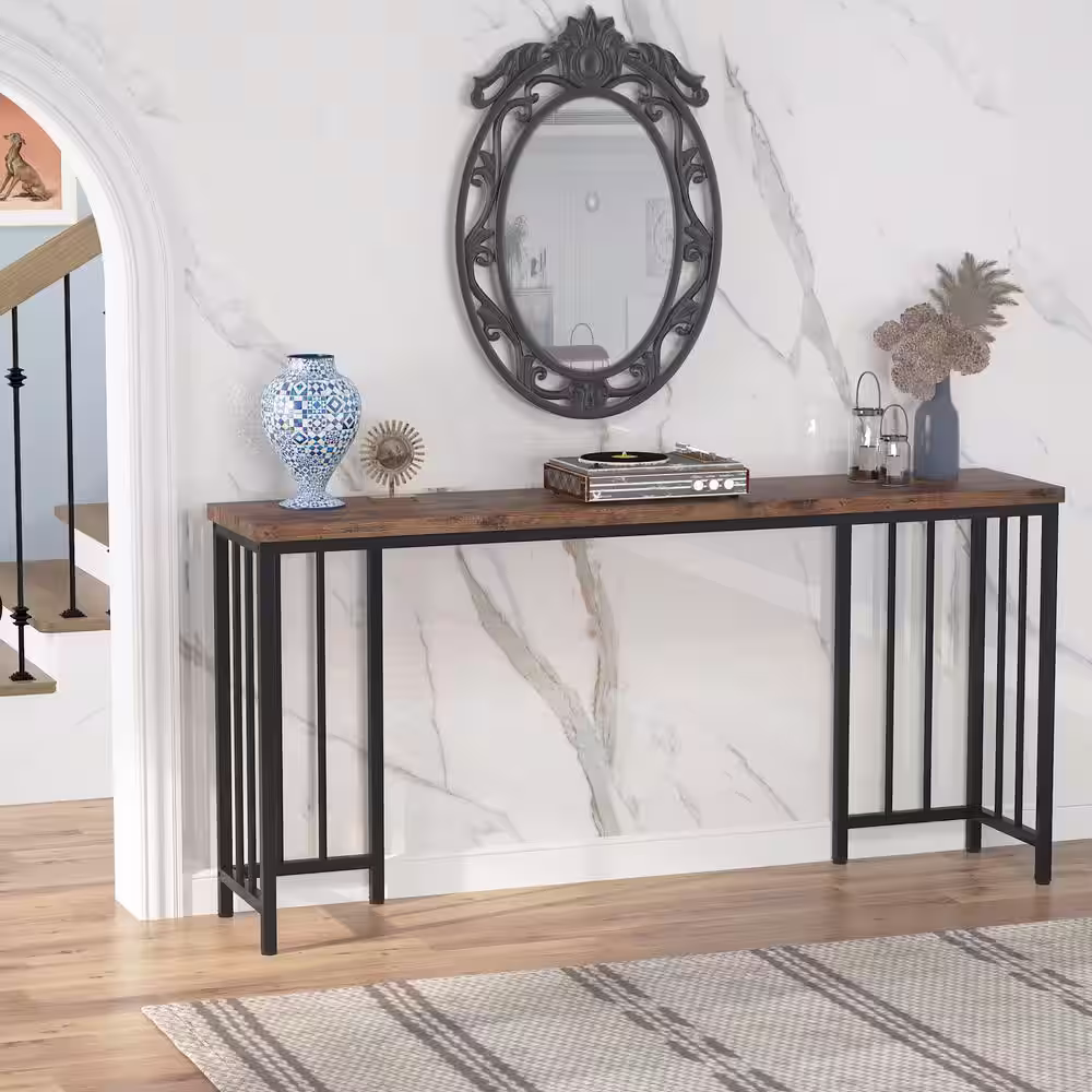 None Turrella 70.9 Inch Brown Extra Long Console Table Sofa Table Entryway Table