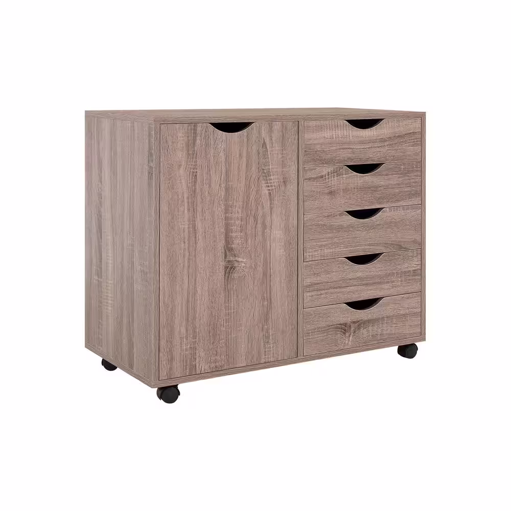 None Vintage Oak 5 Drawer with Shelf 30.7 in W x 15.7 in D x 26.3 in H Wooden File Cabinets Vertical File Cabinet