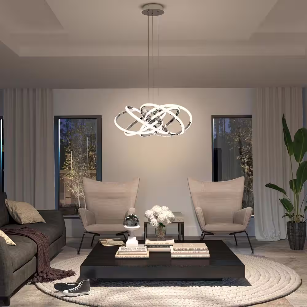 Artika Maelstrom 25-Watt 1 Light Chrome Modern 3 CCT Integrated LED Pendant Light Fixture for Dining Room or Kitchen