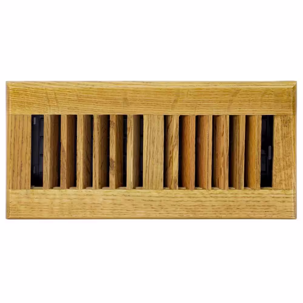 None 4 in. x 10 in. Wood Louvered Floor Register Medium Oak