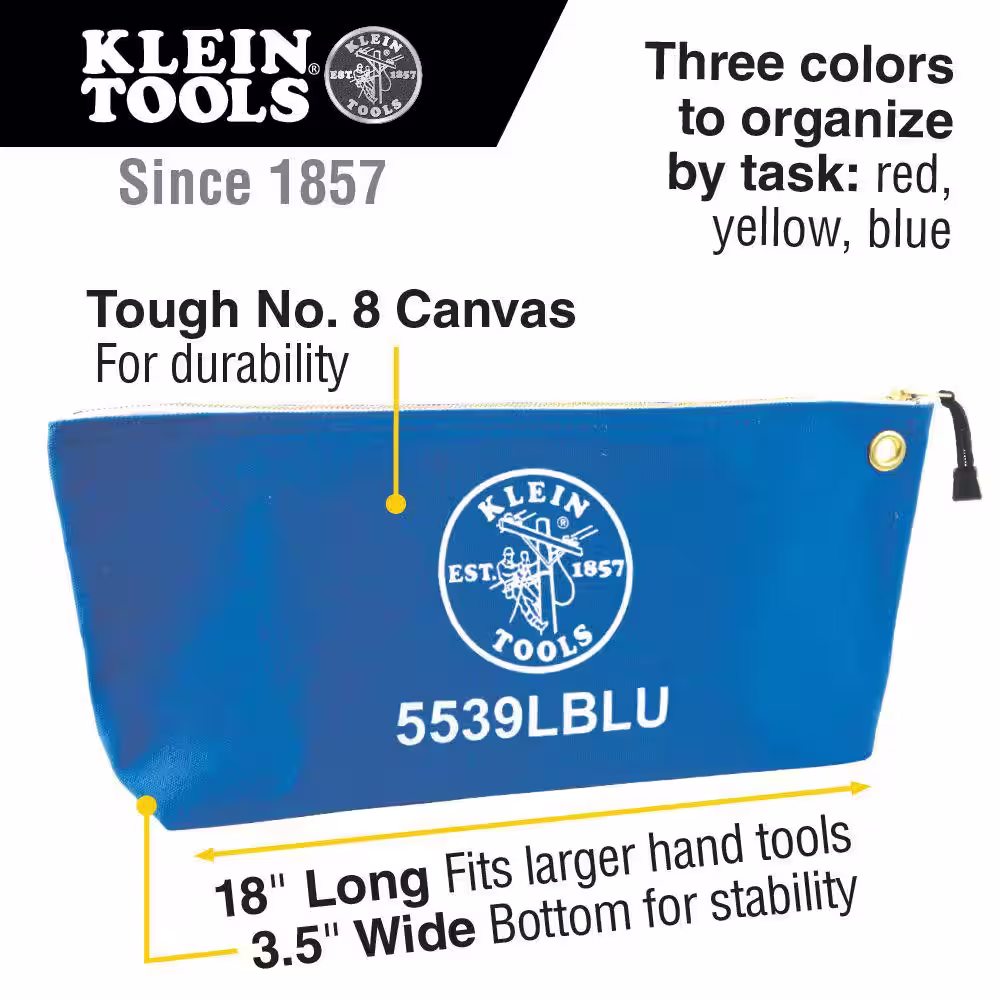 Klein Tools 18 in. Canvas Tool Bag with Zipper in Assorted Colors (3-Pack)