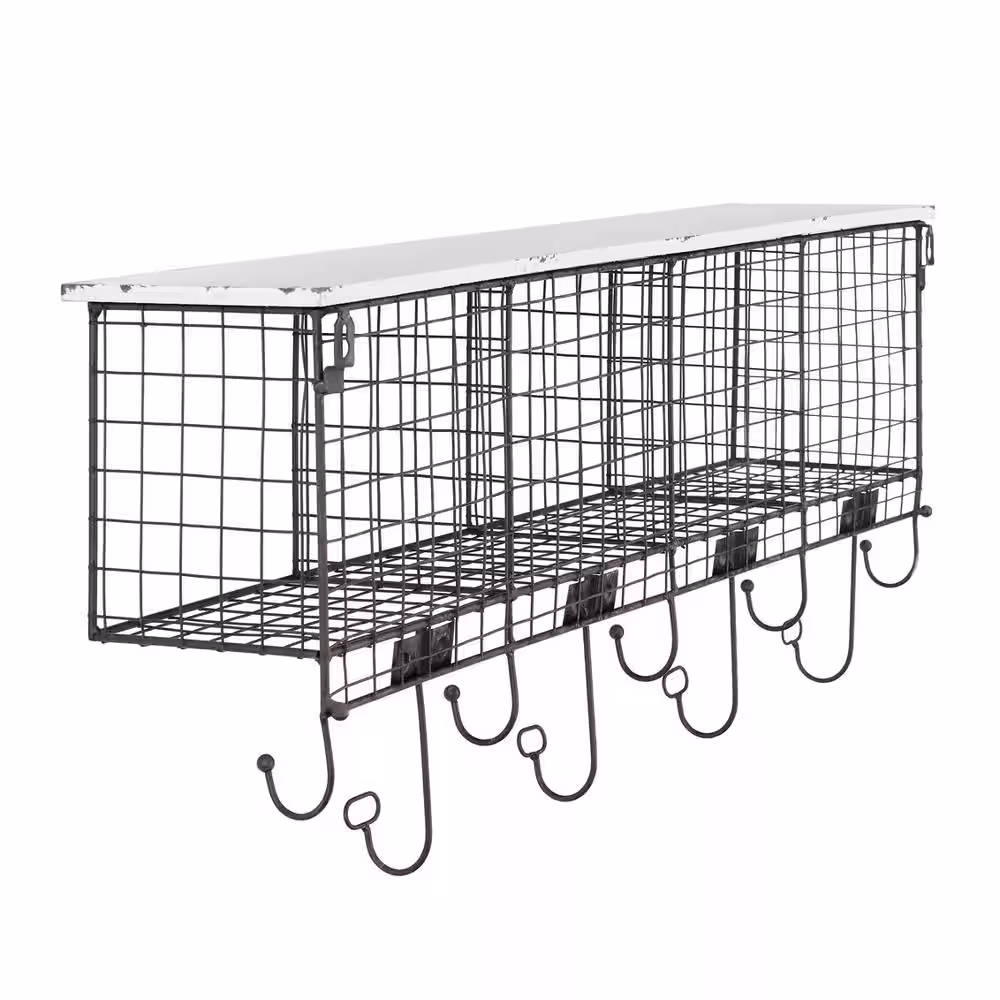 Linon Home Decor White Multi Cubby Coat and Hat Rack with 5-Cubbies and Shelf