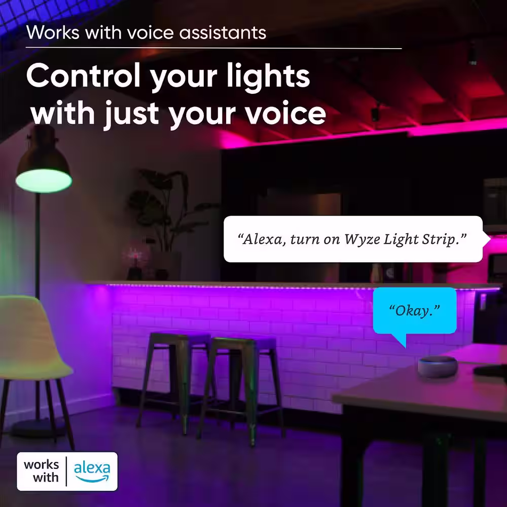 WYZE Light Strip 32.8ft WiFi LED Lights, 16 Million Colors RGB with App Control, Works with Alexa & Google Assistant