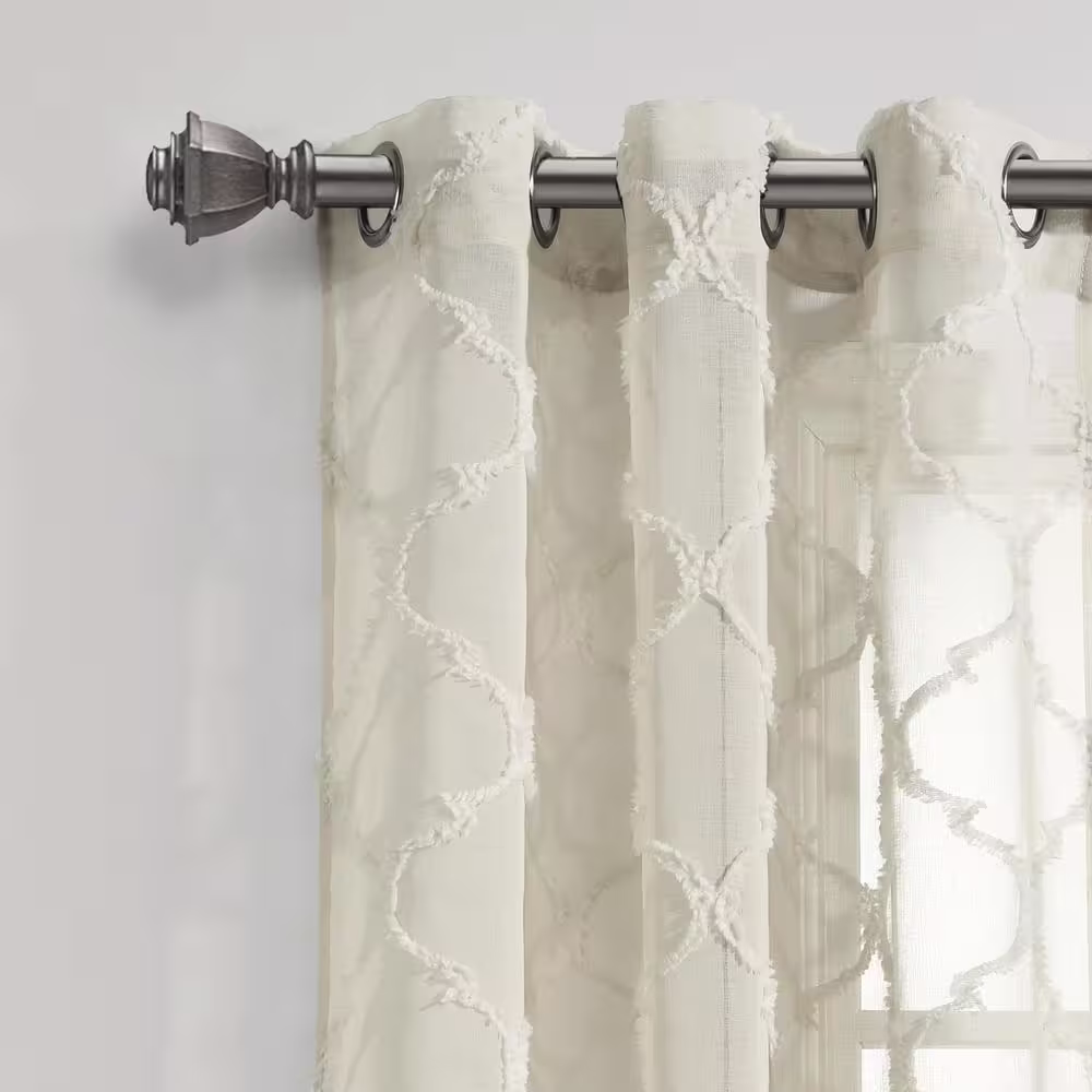 Lush Decor Neutral Avon Trellis 38 in. W x 84 in. L Rod Pocket Grommet Sheer Window Curtain Panels (Pack of 2)