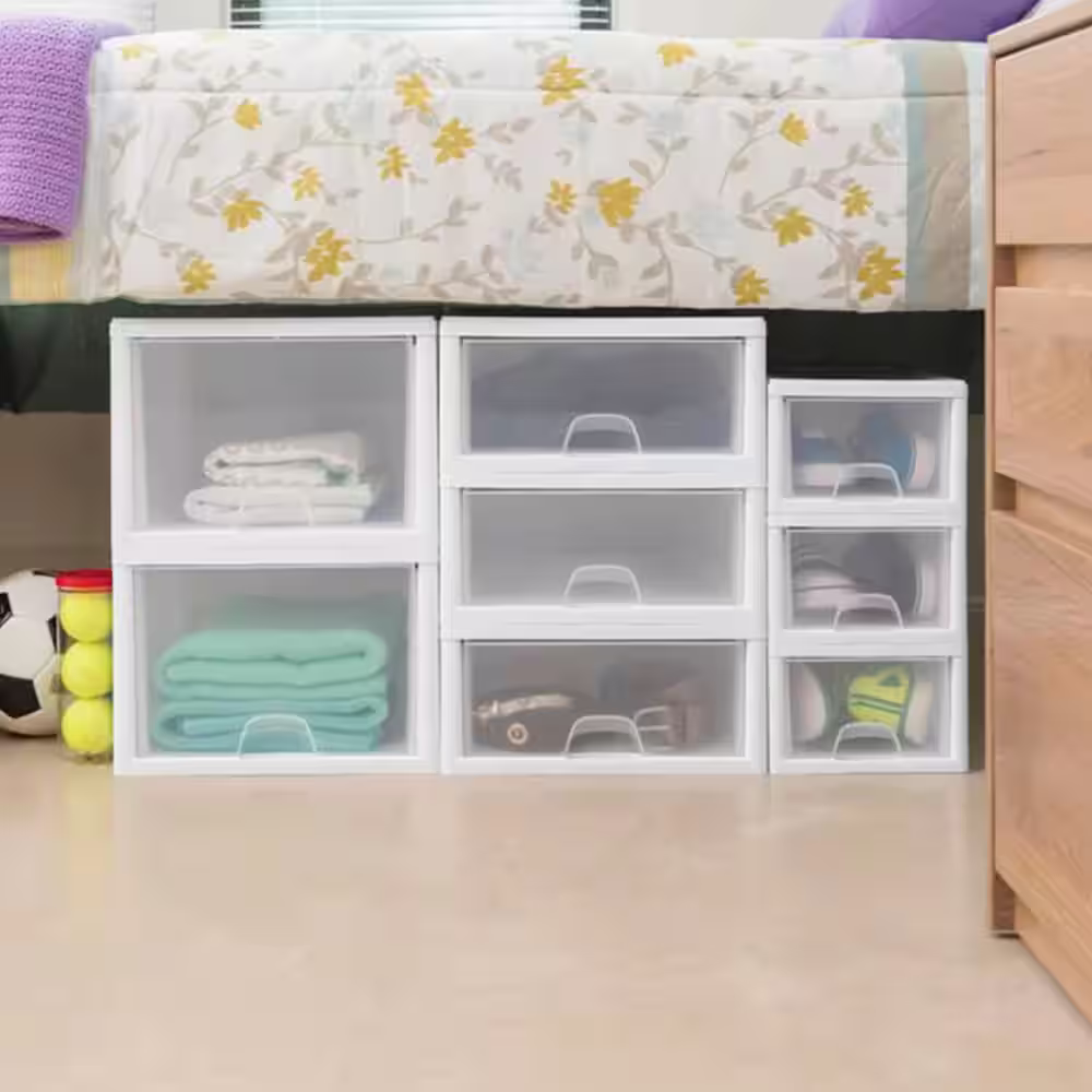 Sterilite 27 qt. Plastic Modular Stacking Storage Drawer Container in Clear, 4 Pack