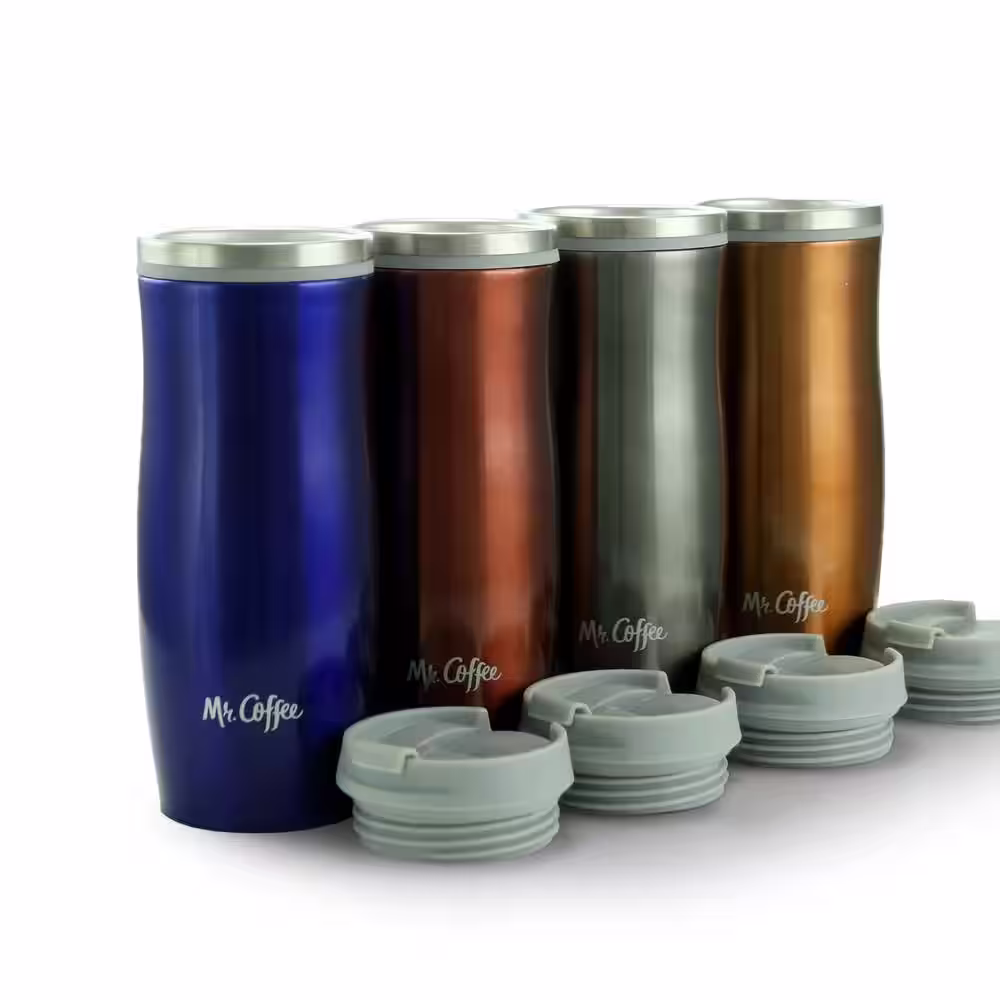 Mr. Coffee Kendrick 10 oz. Assorted Colors Thermal Travel Tumbler (Set of 4)