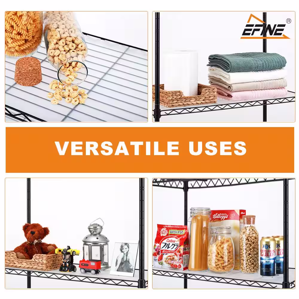EFINE Black 5-Tier Rolling Heavy Duty Metal Wire Storage Shelving Unit Casters 1 in. Pole (30 in. W x 63.7 in. H x 14 in. D)