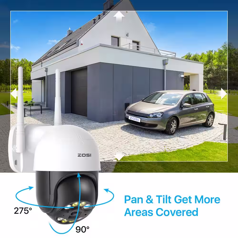 ZOSI Wired 3MP 2K Outdoor Smart Home Security Camera, Pan&Tilt, Human Detection, 2-Way Audio, Night Vision, Remote Access