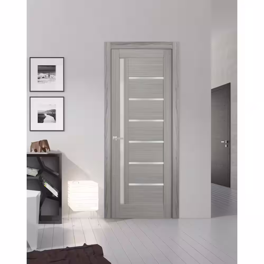 Sartodoors 42 in. x 80 in. Universal Frosted MDF Gray Finished Pine Wood Interior Door Slab with Hardware with Hardware