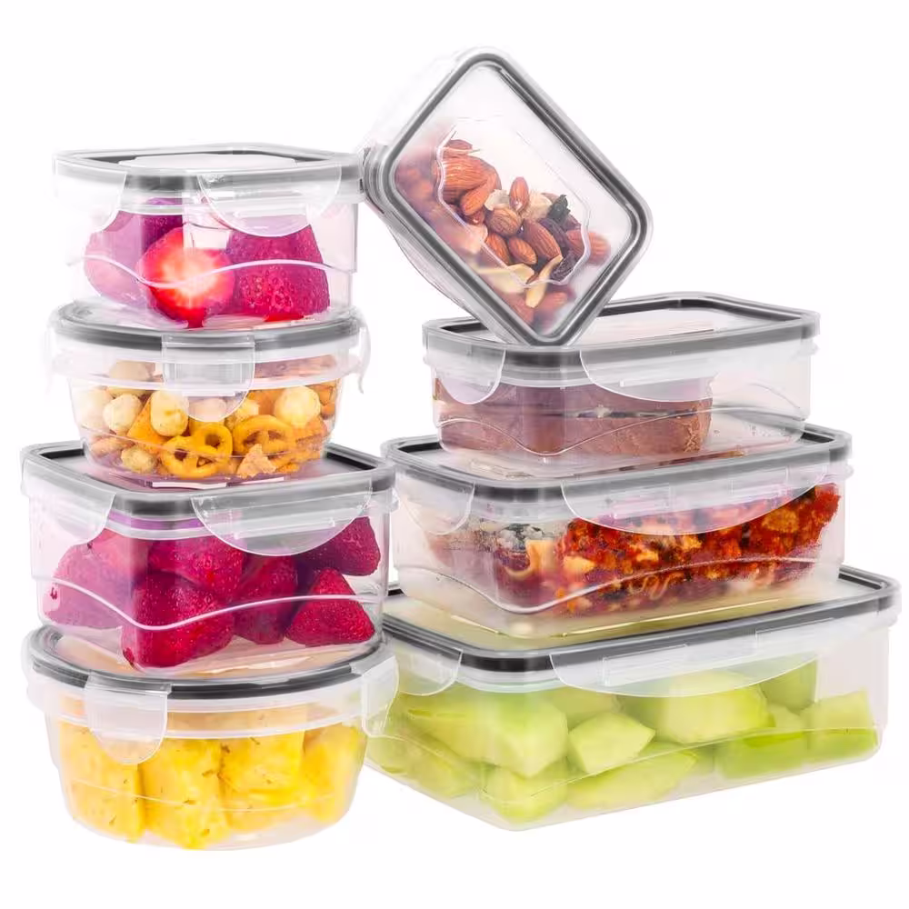 None 16-Piece Plastic Food Containers with Snap Lock Lids in Black