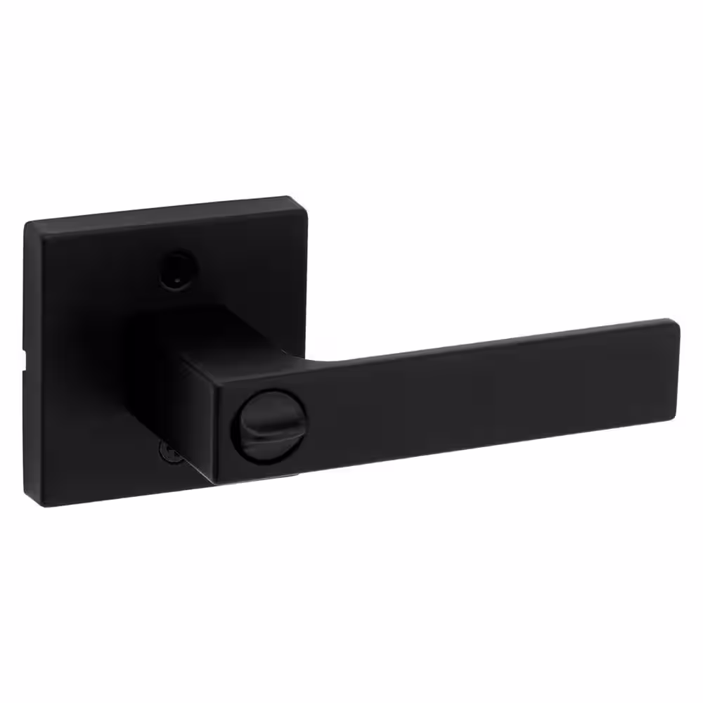 Kwikset Singapore Square Matte Black Keyed Entry Door Handle with Microban Featuring SmartKey Security