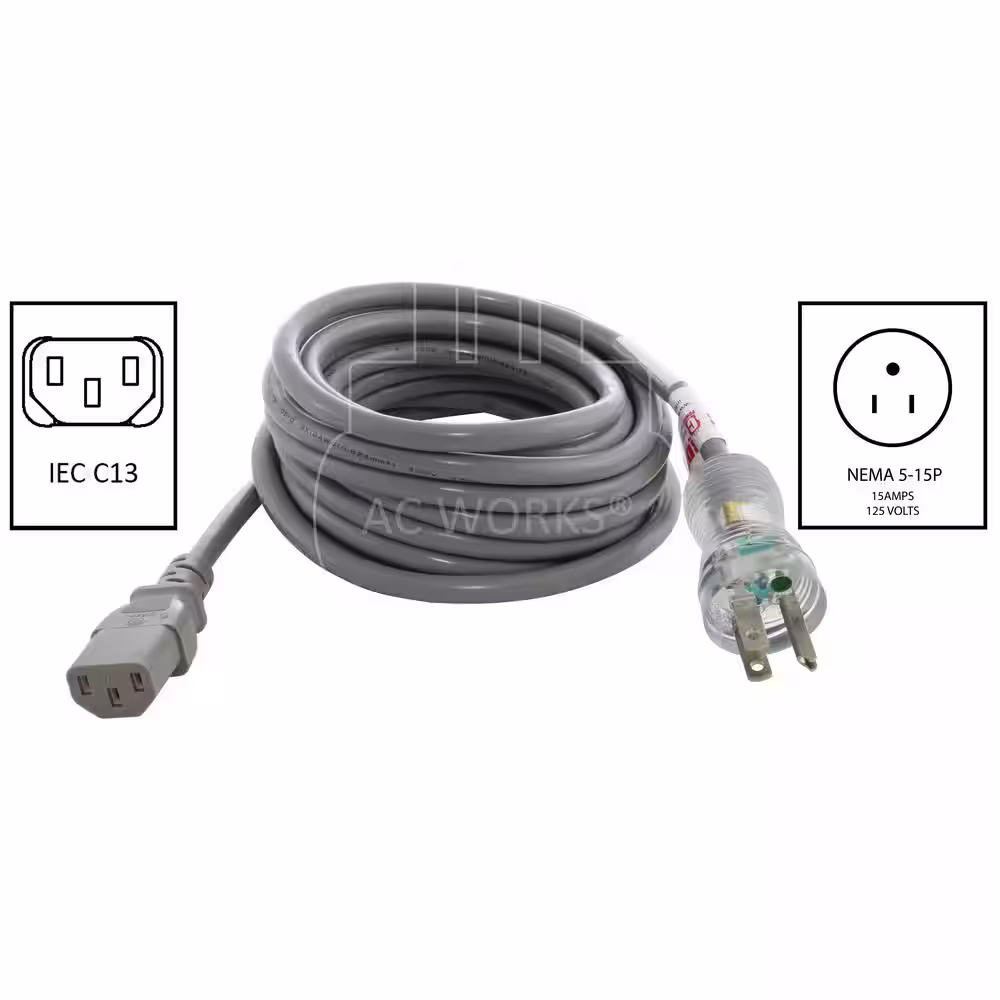 AC WORKS 6 ft. 13 Amp Medical Grade Power Cord with IEC C13 Connector
