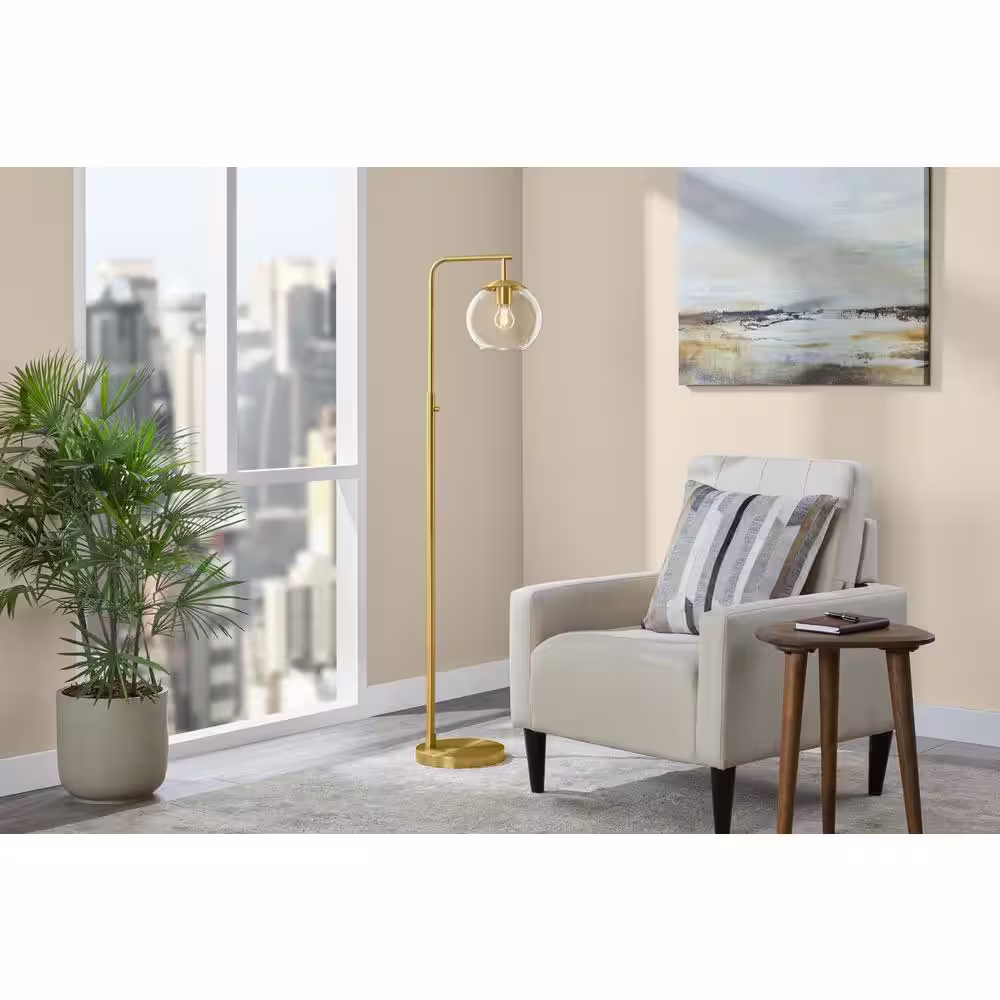 Hampton Bay Frazier 59 in. Brass and Glass Floor Lamp