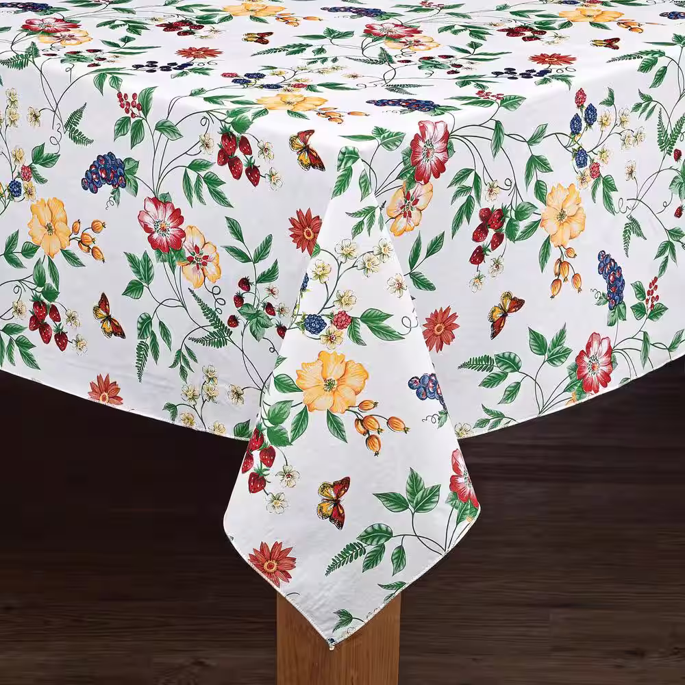 Lintex Enchanted Garden 70 in. Round 100% Vinyl Tablecloth