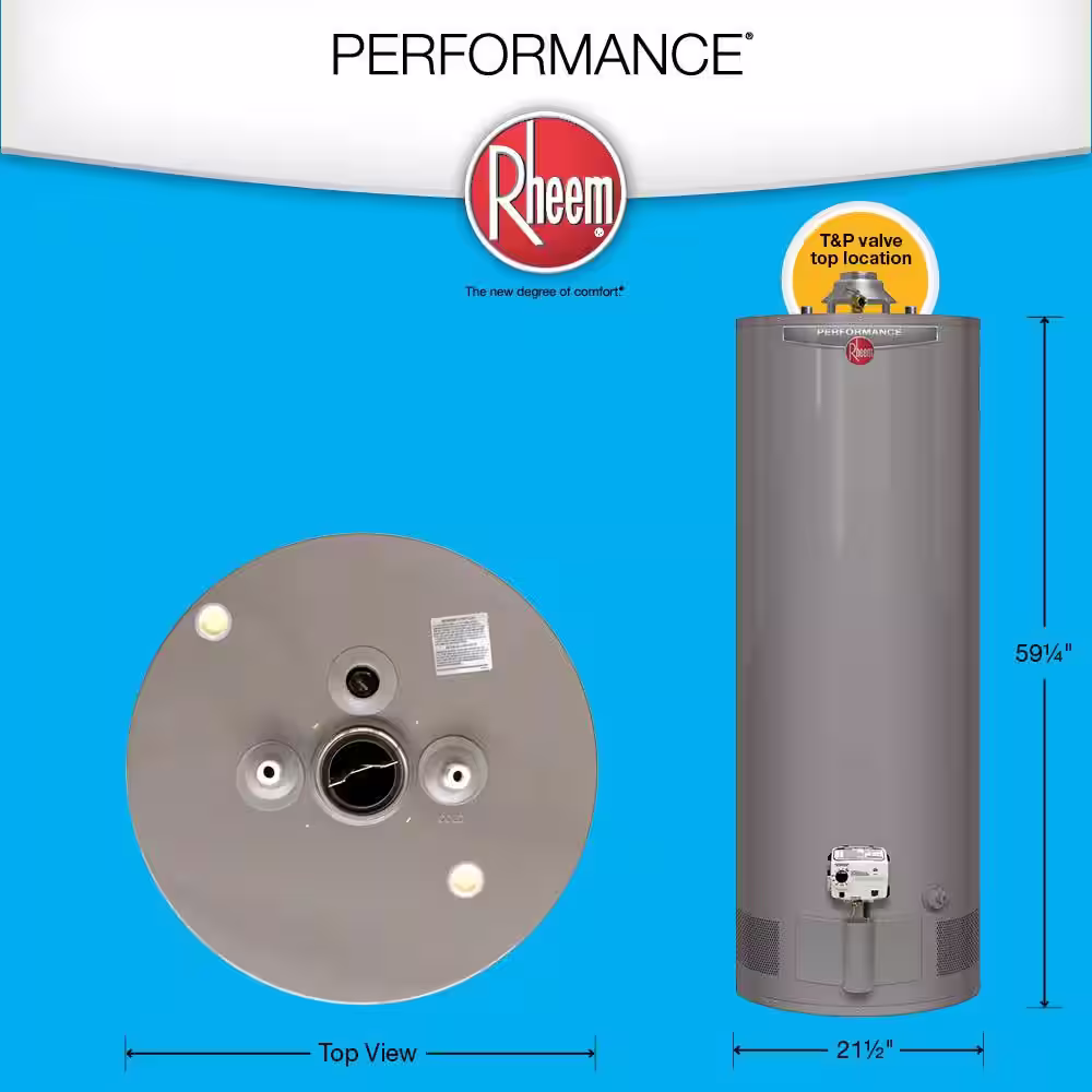 Rheem Performance 50 Gal. Tall 6-Year 40,000 BTU Natural Gas Tank Water Heater with Top T and P Valve